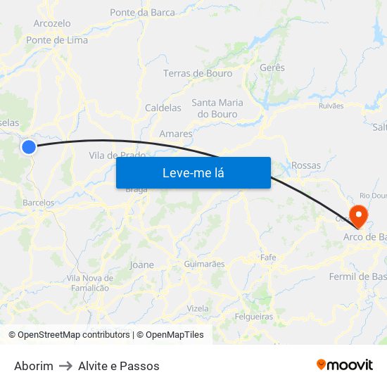 Aborim to Alvite e Passos map