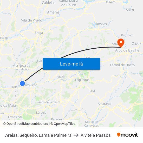 Areias, Sequeiró, Lama e Palmeira to Alvite e Passos map