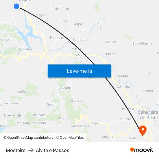 Mosteiro to Alvite e Passos map