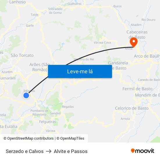Serzedo e Calvos to Alvite e Passos map