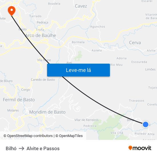 Bilhó to Alvite e Passos map