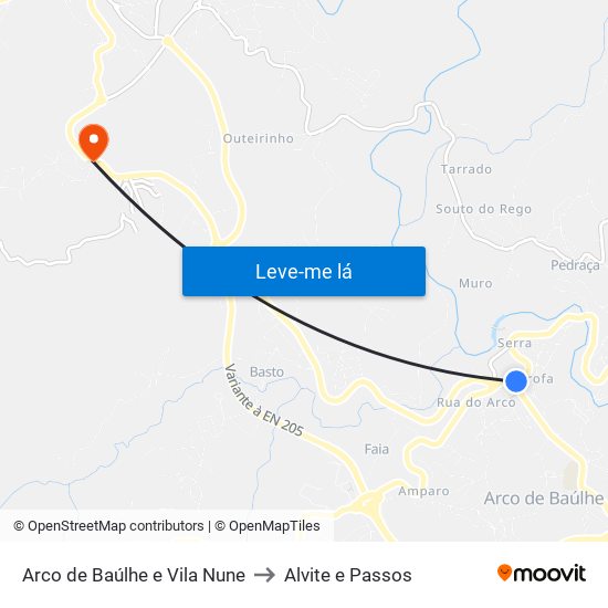 Arco de Baúlhe e Vila Nune to Alvite e Passos map