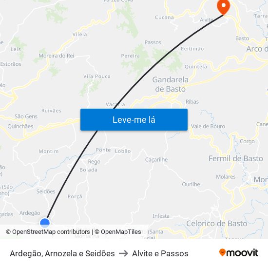 Ardegão, Arnozela e Seidões to Alvite e Passos map