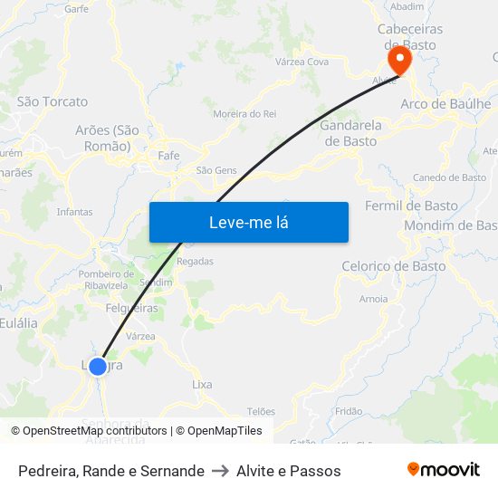 Pedreira, Rande e Sernande to Alvite e Passos map