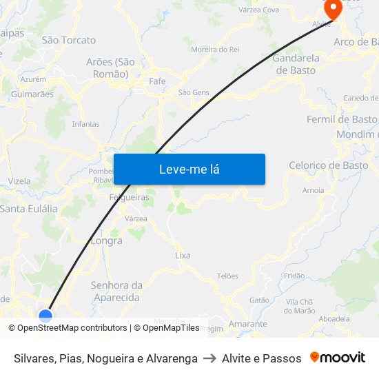 Silvares, Pias, Nogueira e Alvarenga to Alvite e Passos map