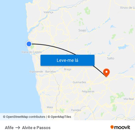 Afife to Alvite e Passos map