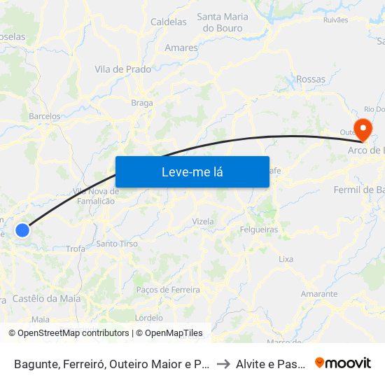 Bagunte, Ferreiró, Outeiro Maior e Parada to Alvite e Passos map