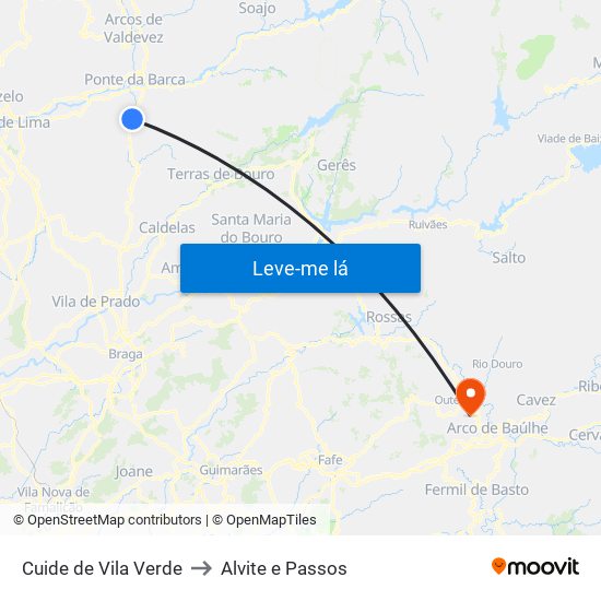 Cuide de Vila Verde to Alvite e Passos map