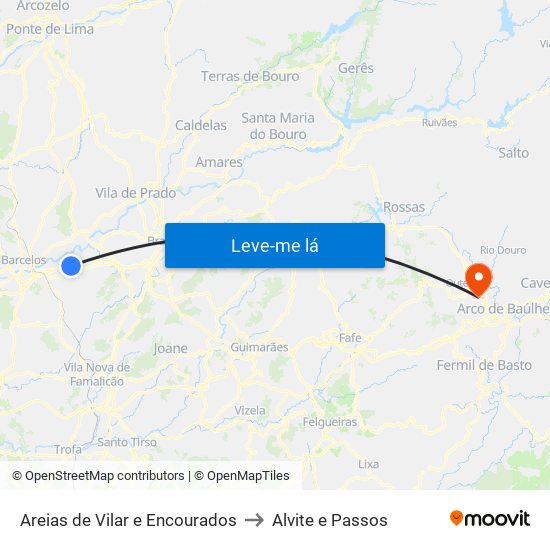 Areias de Vilar e Encourados to Alvite e Passos map