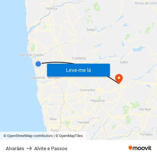 Alvarães to Alvite e Passos map