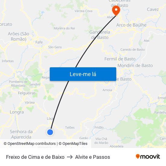 Freixo de Cima e de Baixo to Alvite e Passos map