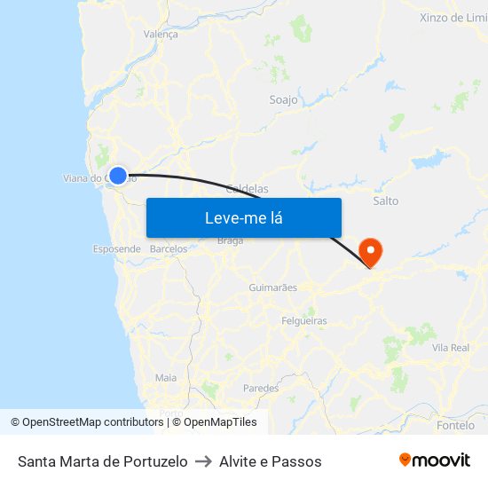Santa Marta de Portuzelo to Alvite e Passos map