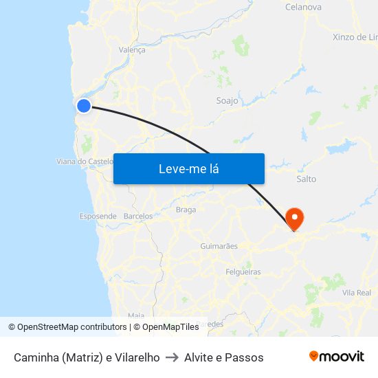 Caminha (Matriz) e Vilarelho to Alvite e Passos map