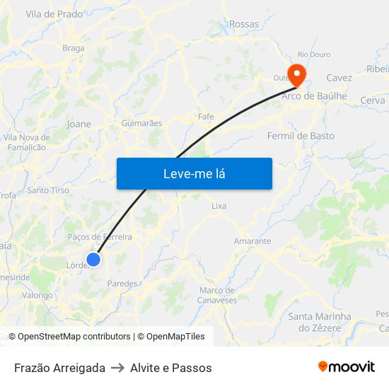 Frazão Arreigada to Alvite e Passos map