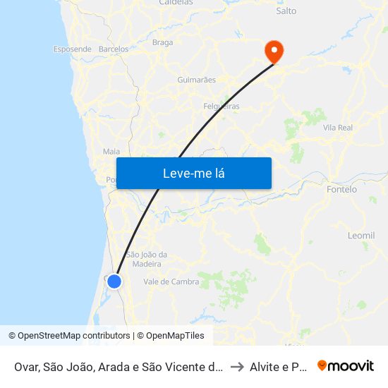 Ovar, São João, Arada e São Vicente de Pereira Jusã to Alvite e Passos map