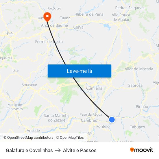 Galafura e Covelinhas to Alvite e Passos map