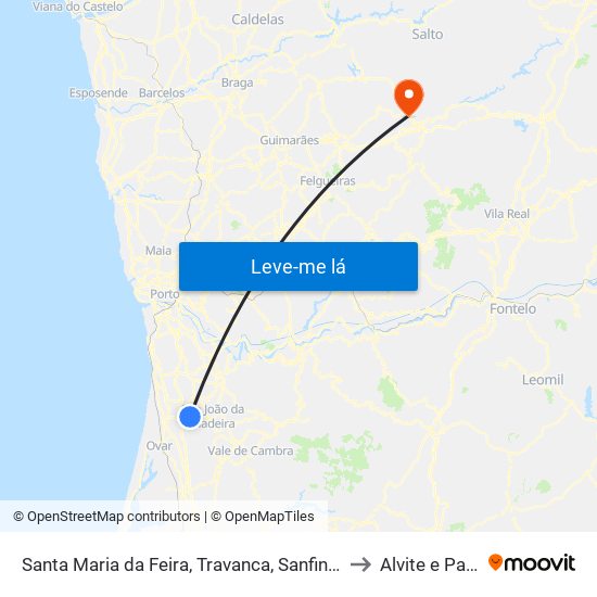 Santa Maria da Feira, Travanca, Sanfins e Espargo to Alvite e Passos map
