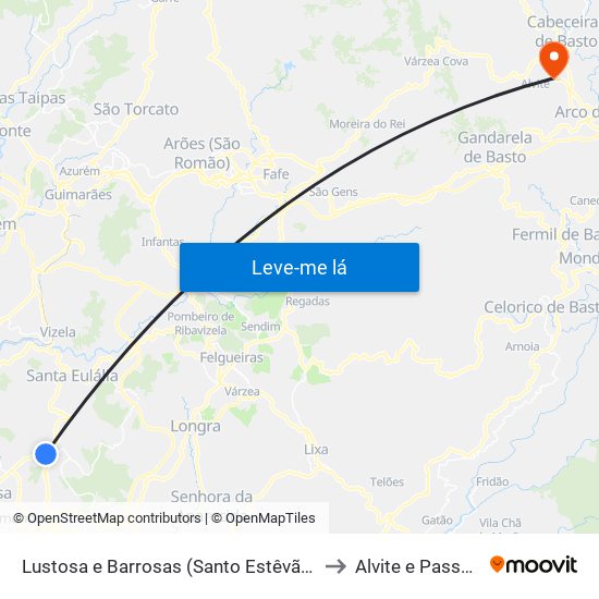 Lustosa e Barrosas (Santo Estêvão) to Alvite e Passos map