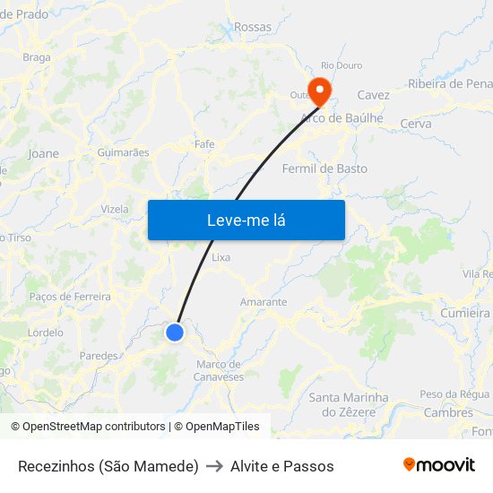 Recezinhos (São Mamede) to Alvite e Passos map