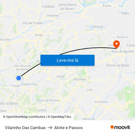Vilarinho Das Cambas to Alvite e Passos map