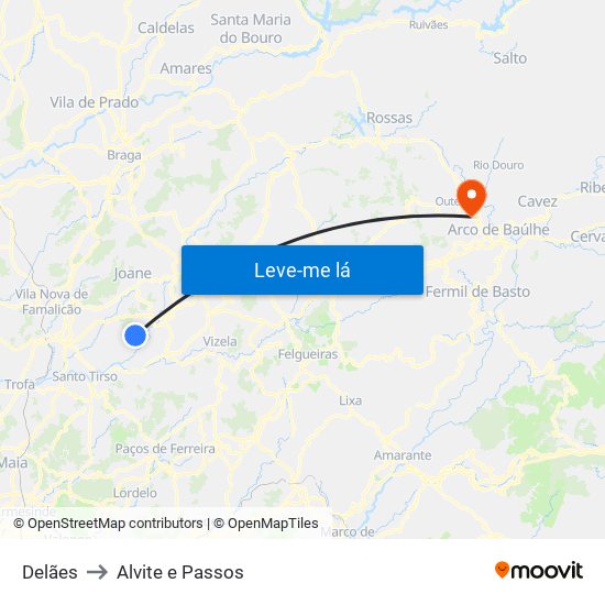 Delães to Alvite e Passos map