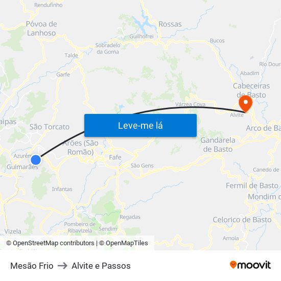 Mesão Frio to Alvite e Passos map