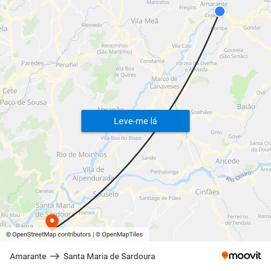 Amarante to Santa Maria de Sardoura map