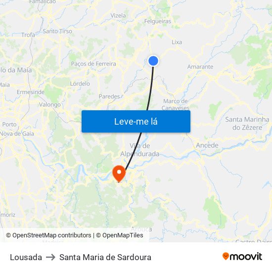 Lousada to Santa Maria de Sardoura map