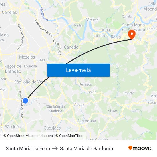 Santa Maria Da Feira to Santa Maria de Sardoura map