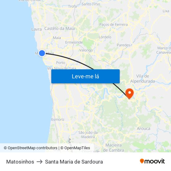 Matosinhos to Santa Maria de Sardoura map