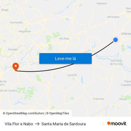 Vila Flor e Nabo to Santa Maria de Sardoura map