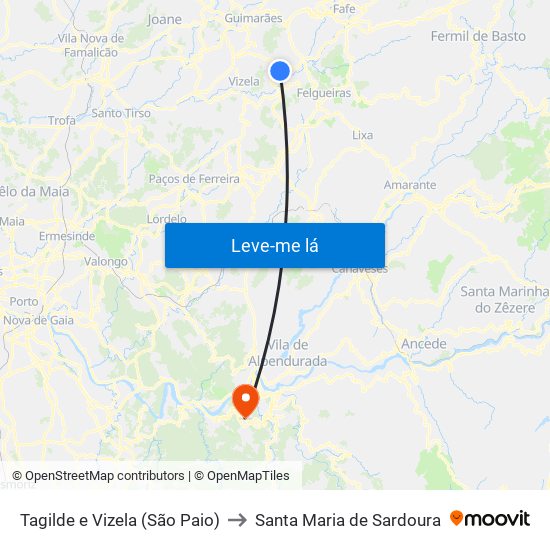 Tagilde e Vizela (São Paio) to Santa Maria de Sardoura map