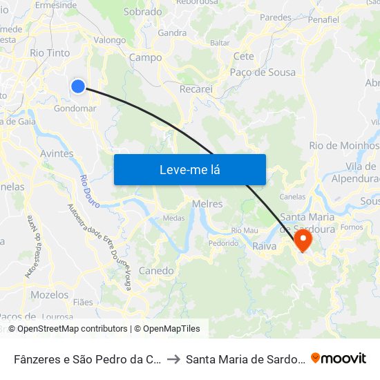Fânzeres e São Pedro da Cova to Santa Maria de Sardoura map