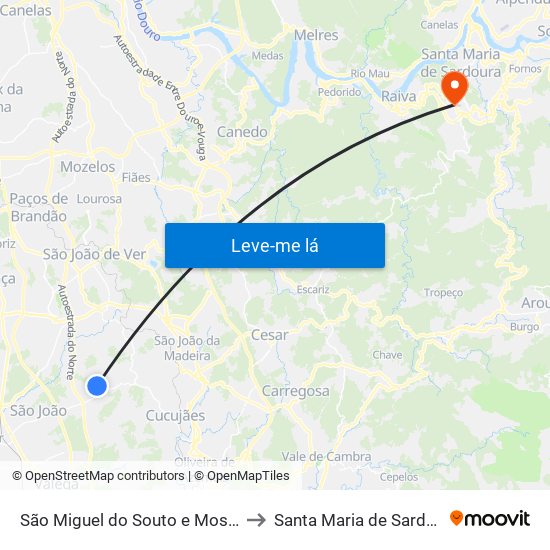 São Miguel do Souto e Mosteirô to Santa Maria de Sardoura map