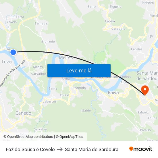 Foz do Sousa e Covelo to Santa Maria de Sardoura map