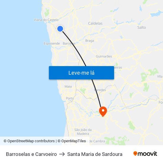 Barroselas e Carvoeiro to Santa Maria de Sardoura map