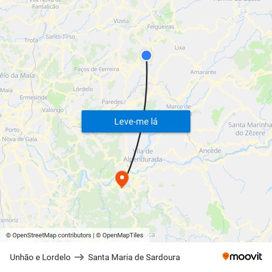 Unhão e Lordelo to Santa Maria de Sardoura map