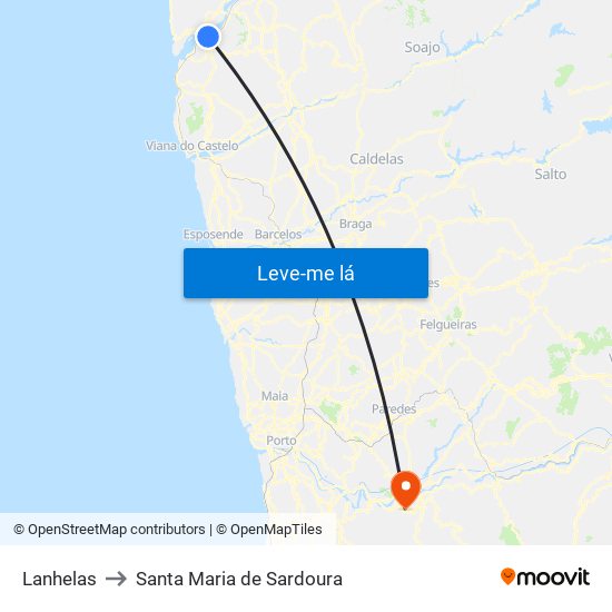 Lanhelas to Santa Maria de Sardoura map