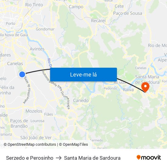 Serzedo e Perosinho to Santa Maria de Sardoura map