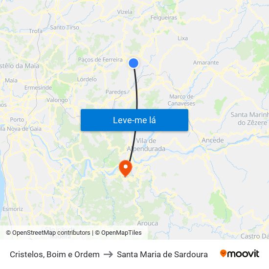 Cristelos, Boim e Ordem to Santa Maria de Sardoura map