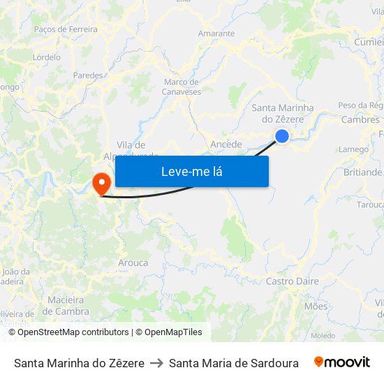 Santa Marinha do Zêzere to Santa Maria de Sardoura map