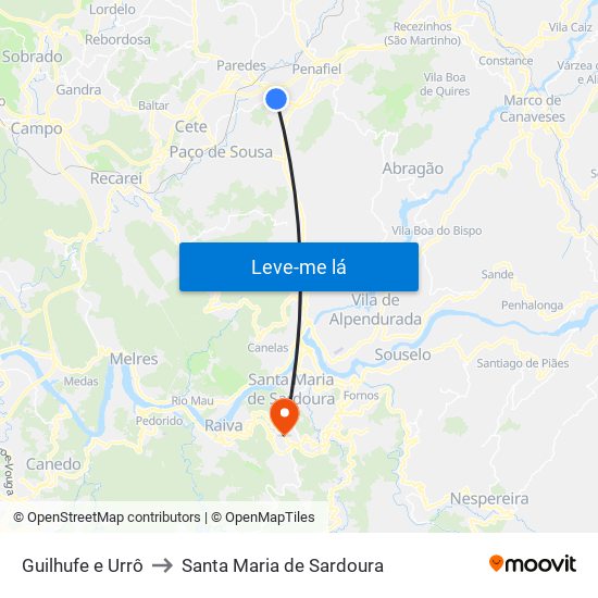 Guilhufe e Urrô to Santa Maria de Sardoura map