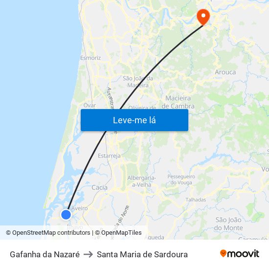 Gafanha da Nazaré to Santa Maria de Sardoura map