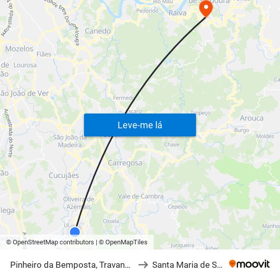 Pinheiro da Bemposta, Travanca e Palmaz to Santa Maria de Sardoura map