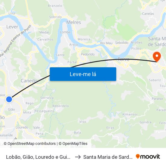 Lobão, Gião, Louredo e Guisande to Santa Maria de Sardoura map