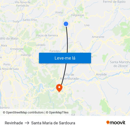 Revinhade to Santa Maria de Sardoura map