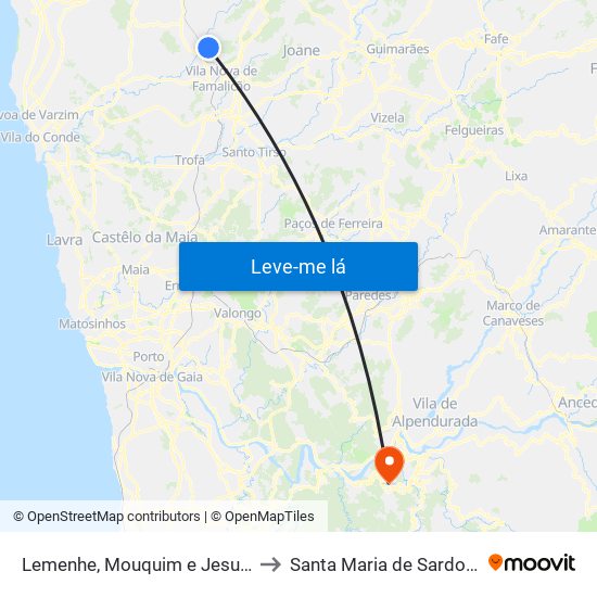 Lemenhe, Mouquim e Jesufrei to Santa Maria de Sardoura map