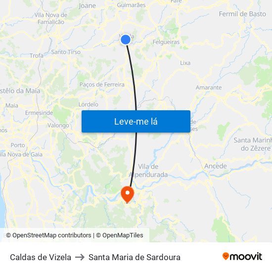 Caldas de Vizela to Santa Maria de Sardoura map