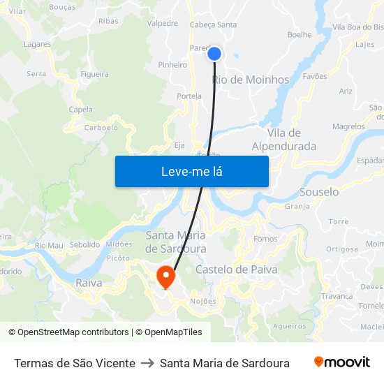 Termas de São Vicente to Santa Maria de Sardoura map