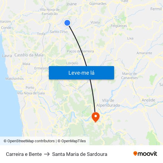 Carreira e Bente to Santa Maria de Sardoura map